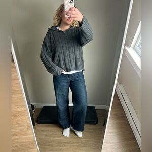 Vintage IMAGE Charcoal Gray Cable Knit Quarter-Zip Sweater